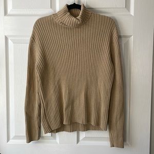 J. Crew Tan Ribbed Turtleneck Long Sleeve Cotton Knit Sweater Size Small